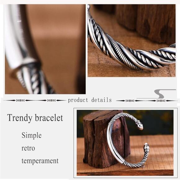 Sterling Silver Twisted Bangle Bracelet Cuff Unisex Mens Women’s Trendy - Picture 13 of 14